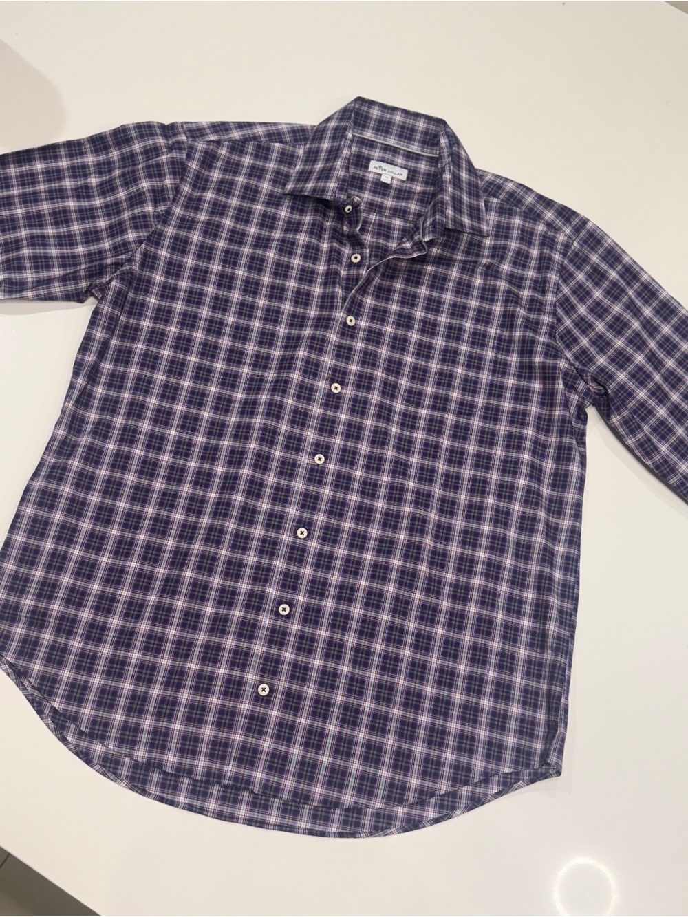 Peter Millar Blue, White and Red Plaid Button-Down Shirt